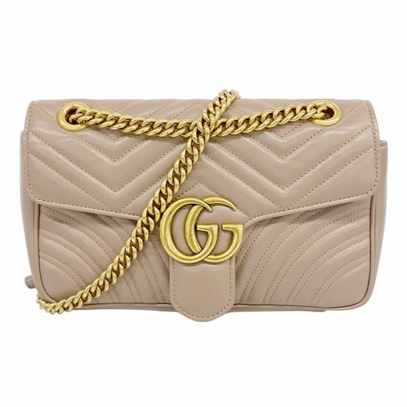 Gucci GG Marmont Shoulder Bag 443497 Leather Pink Beige Women's - Picture 1 of 11